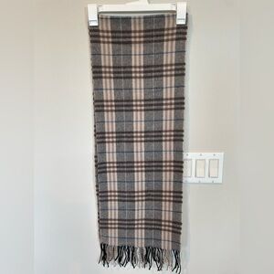 Enya Mantanani 70%Wool 30%Cashmere Blend Brown Plaid Scarf Fringe 62x12in